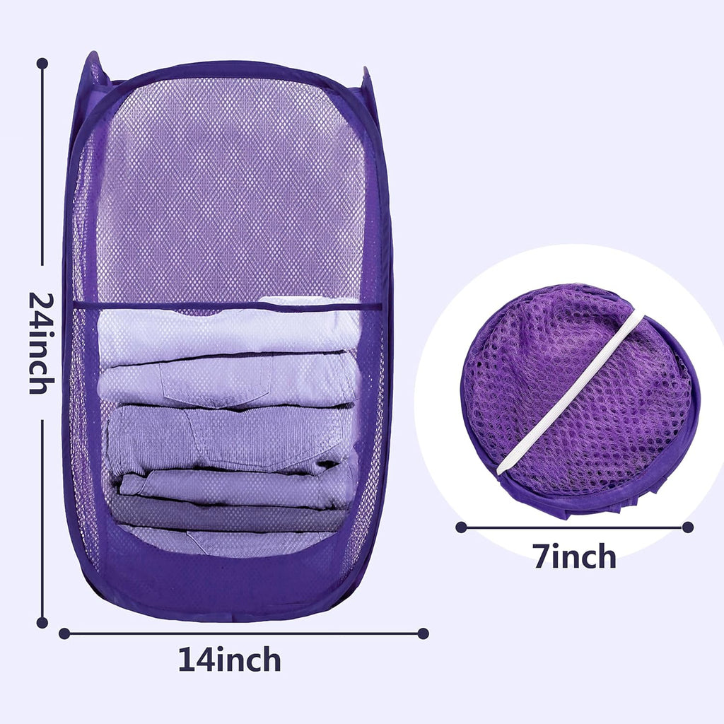 Pop Up Laundry Hamper, Mesh Laundry Basket Collapsible, Foldable Hamper for Travel and Storage (Purple)