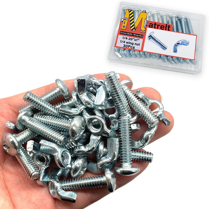 30Pack 1/4"-20 x1 Screw Bolts and Wing Nut Kit 15pcs Machine Screws with Round Head Phillips 15pcs Butterfly Hand