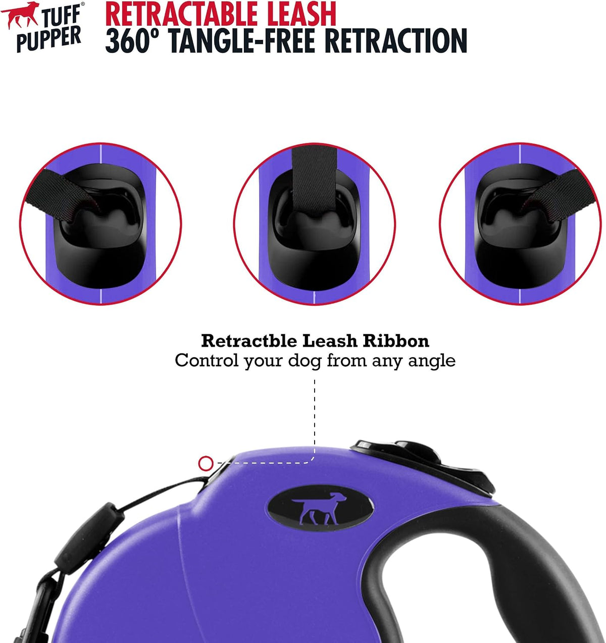 Heavy Duty Retractable Dog Leash | 16 ft Dog Leash with Reflective Stitching for Nighttime Safety | One Button Lock