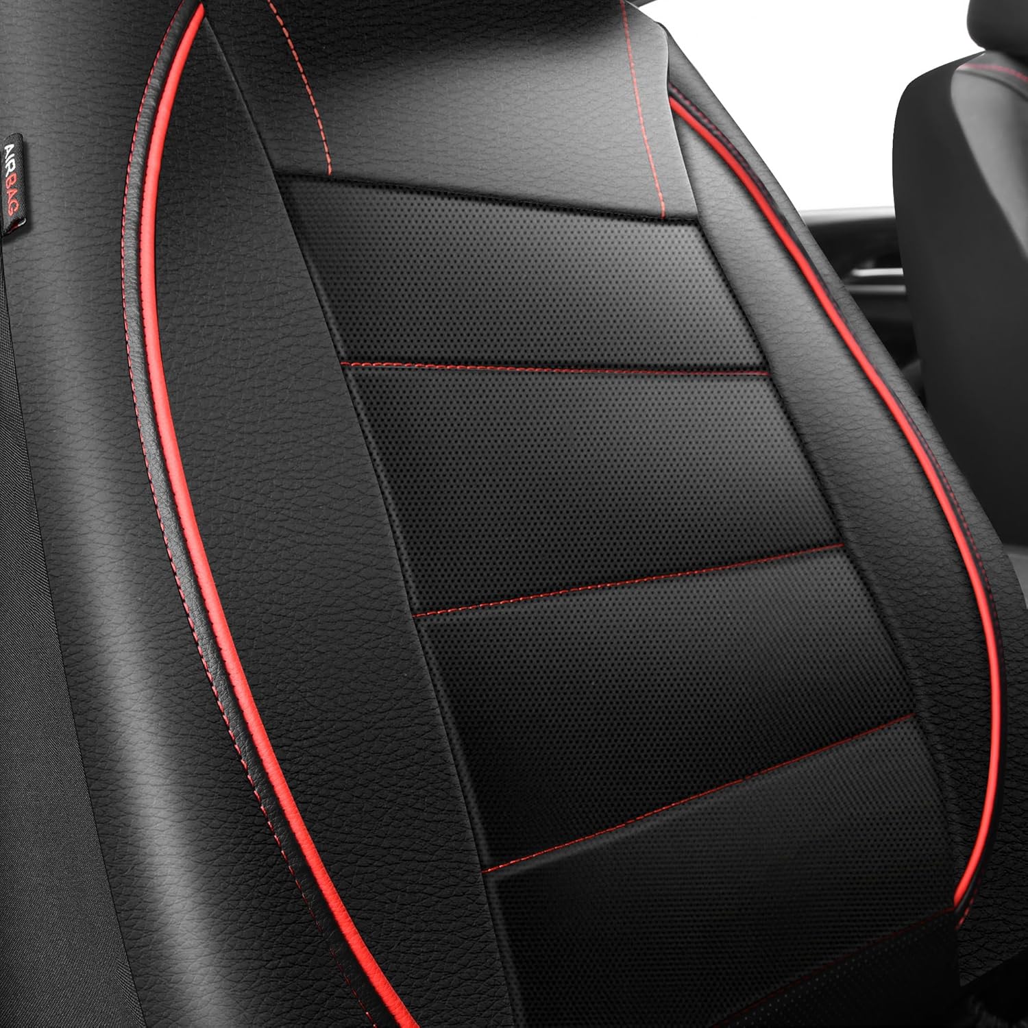 Universal FIT Piping Leather Two Front Seat Covers, Waterproof Faux Leather for SUV Sedan Van Truck, Airbag