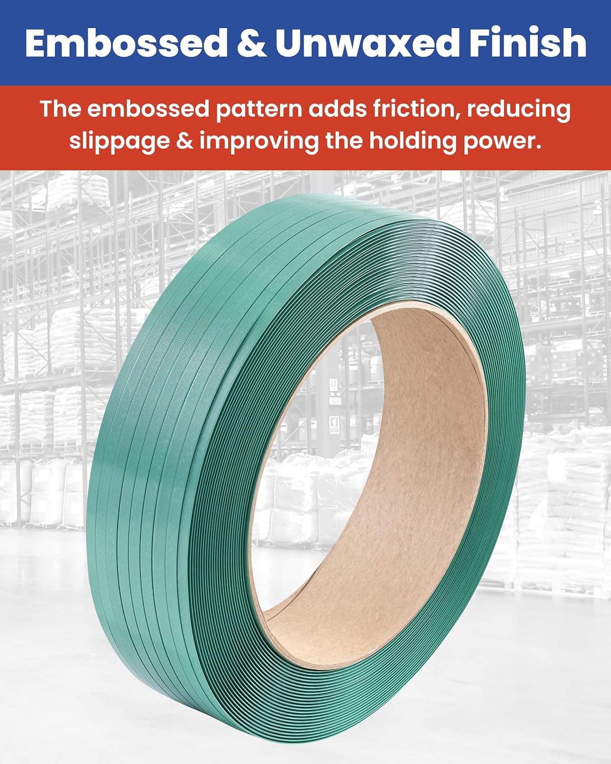 CPP 5/8" x .035" x 4000' Embossed Polyester Strapping for Pallet Banding, Heavy Duty Box Straps, Brick and Lumber