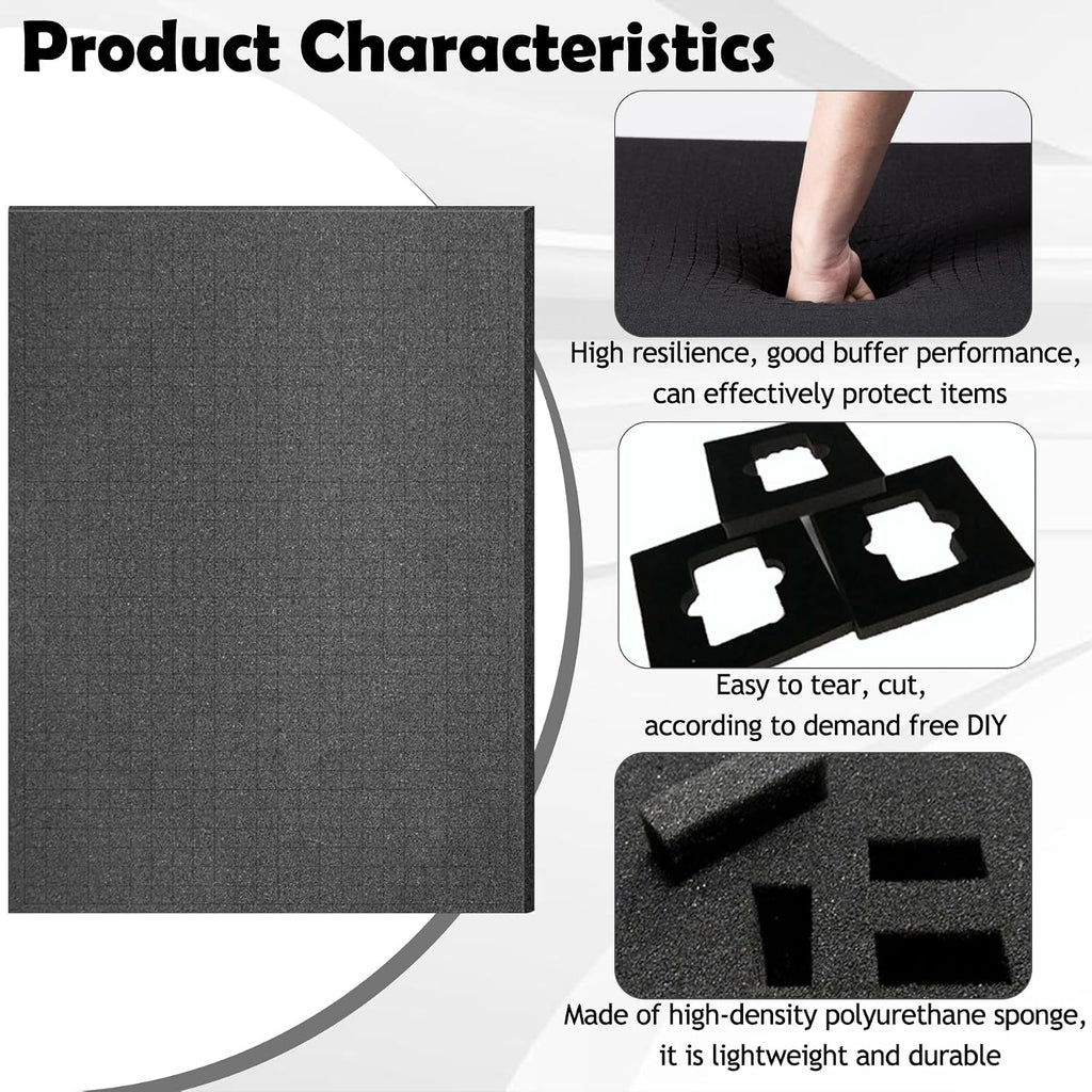 16" x 12" Pick and Pluck Foam Inserts for Tool Box – 8 Pack High-Density Polyurethane Foam Sheets (4×0.4in +