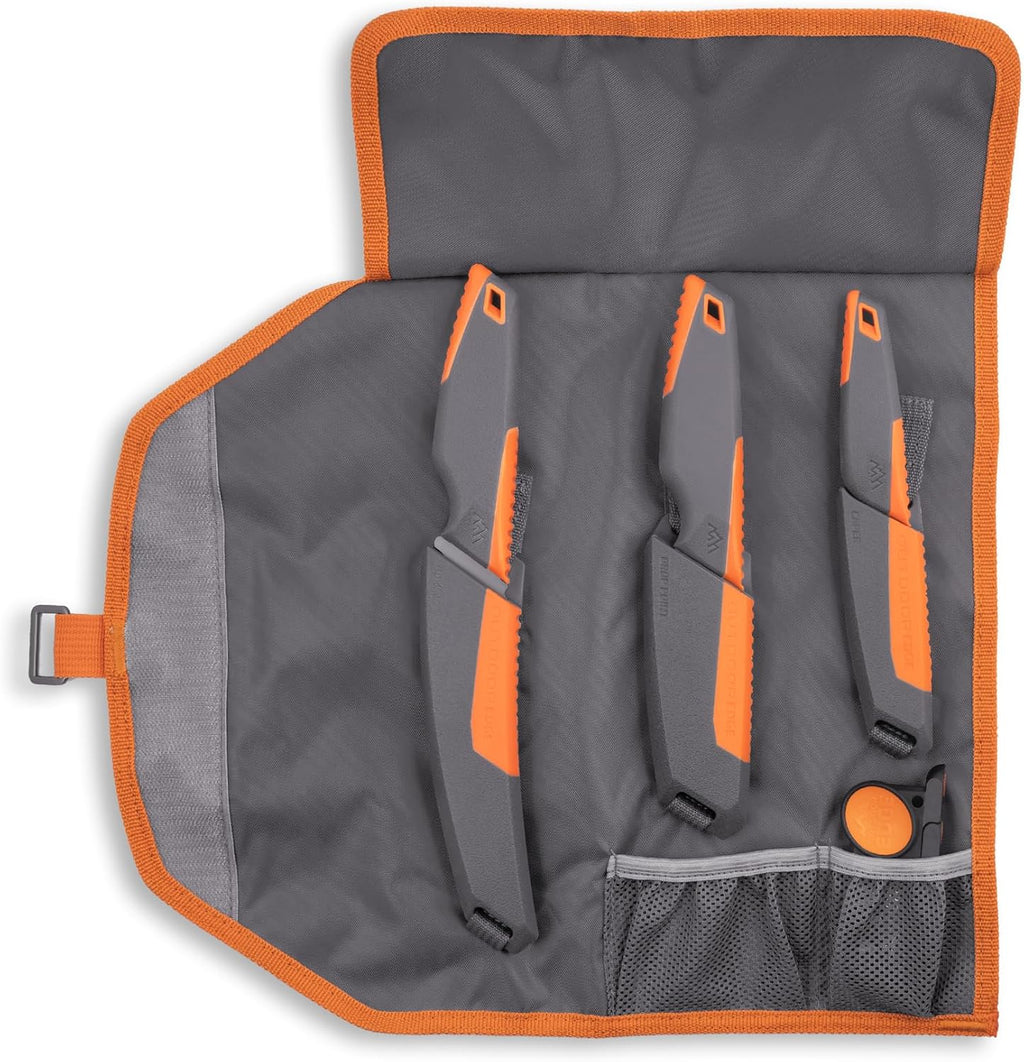 VANTEX 4-Piece Roll Pack Hunting Knife Set - Includes Drop-Point, Boning, Caping Knives & Sharpener - Great Elk and