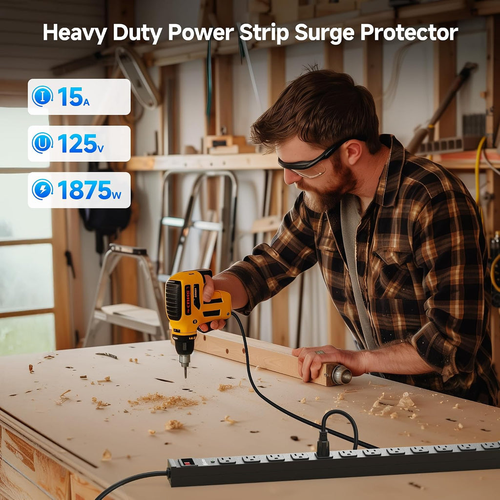 [ETL Certified] Cable Matters 12-Outlet Surge Protector Power Strip, 8ft | Wall-Mountable, Metal, 2100J, 15A Circuit
