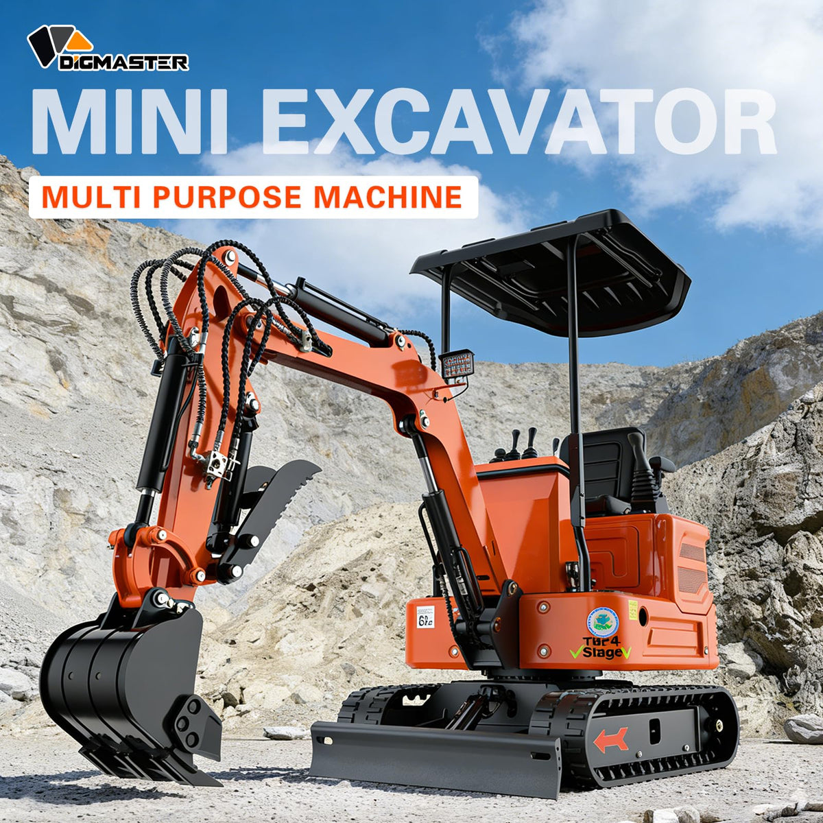13.5HP Mini Excavator, 36.6" Compact Digger with B&S XR2100 Engine, Narrow Access Mini Excavator for Trenching