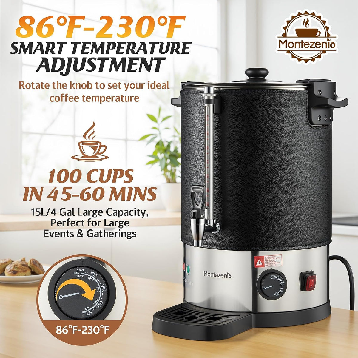 100 Cups Commercial Coffee Urn with Temp Control，Extra Large Coffee Maker