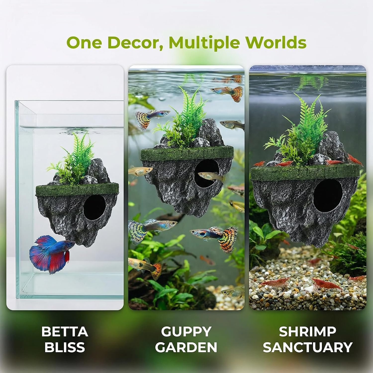 Floating Aquarium Decor, Fish Tank Decorated Rock for Betta Fish Guppies Goldfish Shrimps Hermit Crabs Realistic Rock