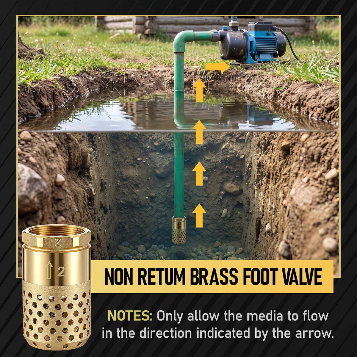 Hicarer 2 Inch NPT Brass Foot Valve with Mesh Strainer One Way Check Valve