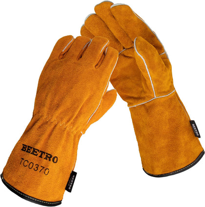 Welding Gloves 1 Pair, Cow Leather Forge/Mig/Stick Welder Heat/Fire Resistant, Mitts for