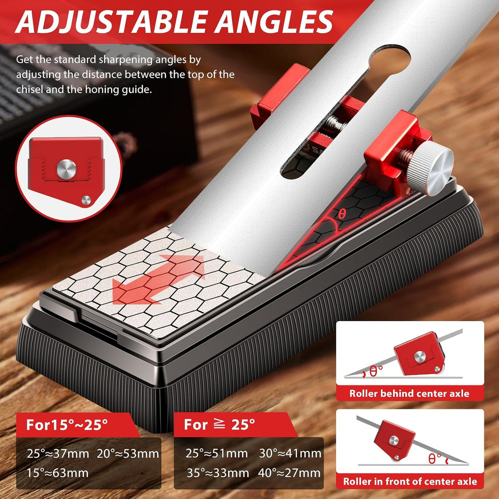 Chisel Sharpening Jig, Chisel Sharpener Wood Honing Guide | Upgraded Honing Tool and Diamond Sharpening Stone Set Kit