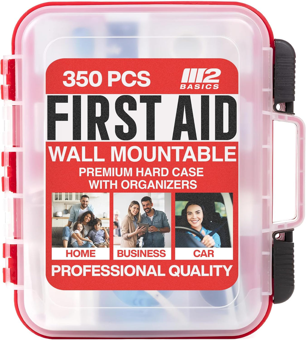 350 Piece Professional Wall-Mount First Aid Kit, Home, Business | Dual-Layer Hard Case, Office, Warehouse, Jobsite