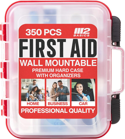 350 Piece Professional Wall-Mount First Aid Kit, Home, Business | Dual-Layer Hard Case, Office, Warehouse, Jobsite