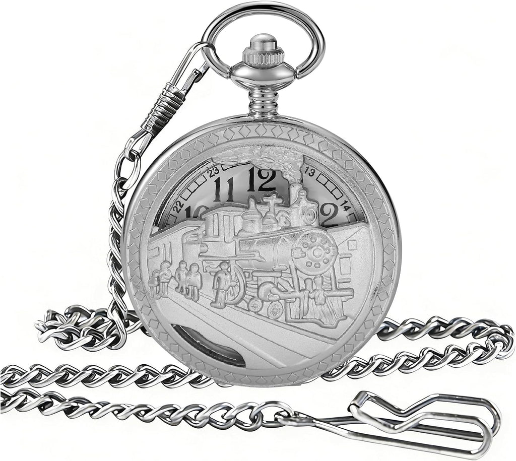 Vintage Pocket Watch Train Pocket Watch Men Women Gift | Vintage Pocket Watch Train Pocket Watch with Chain Best