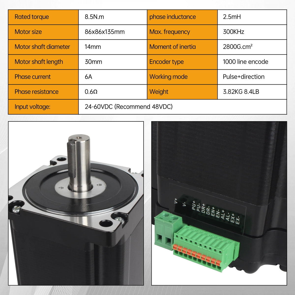 CNCTOPBAOS Integrated Nema34 Closed Loop Stepper Motor 8.5N.m 6A DC24V-60V