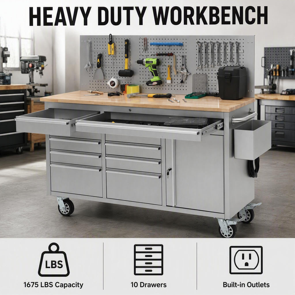 Rolling Tool Chest Cabinet, Heavy Duty Workbench with Drawers