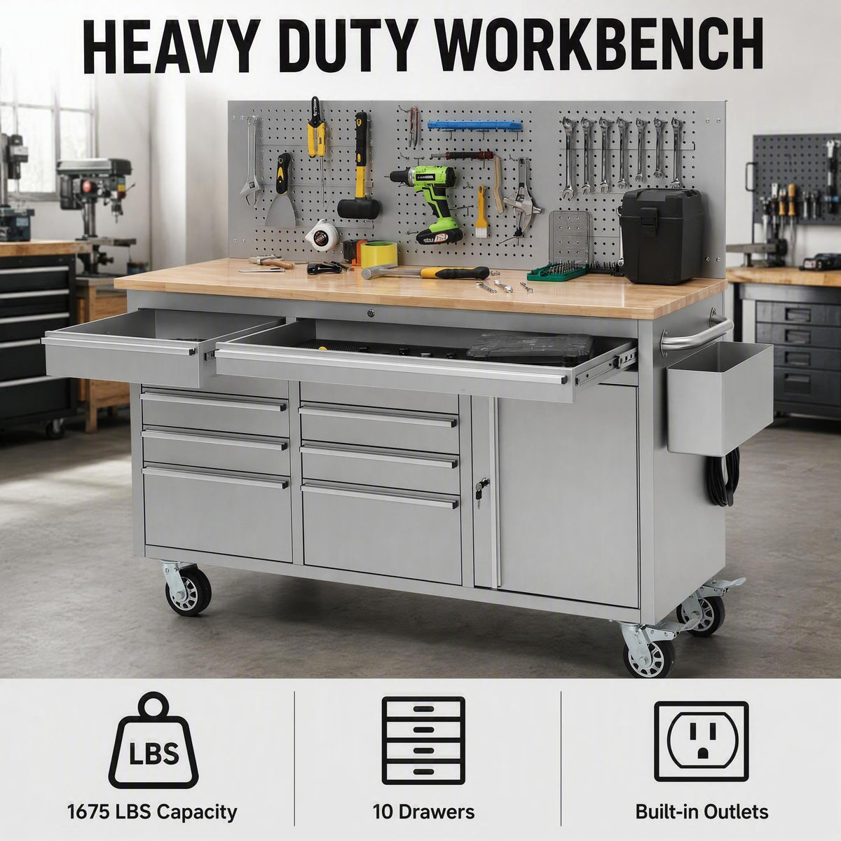 Rolling Tool Chest Cabinet, Heavy Duty Workbench with Drawers