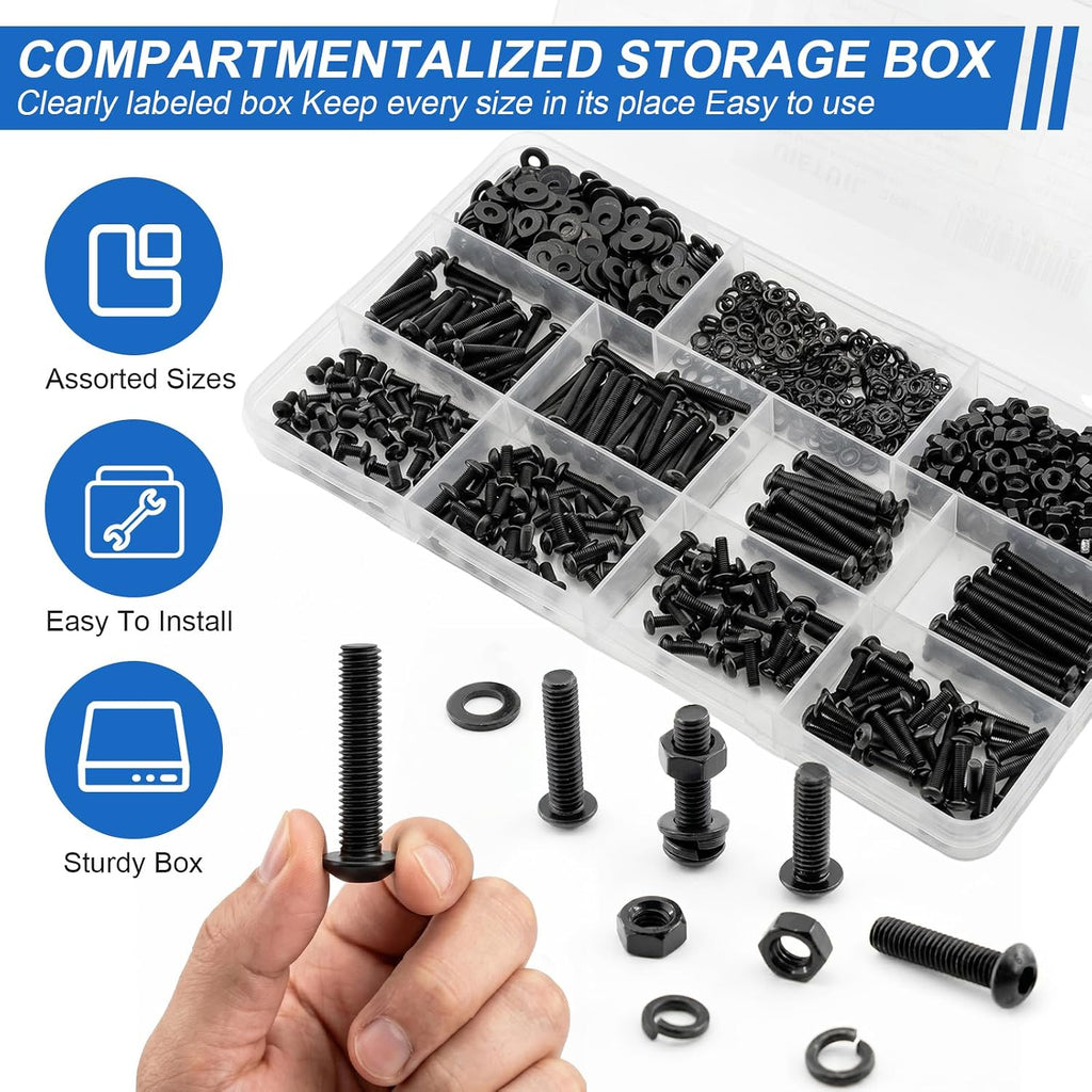580Pcs UIETUIL M4 Hex Socket Button Head Screws Kit, M4x6-30mm, 10.9