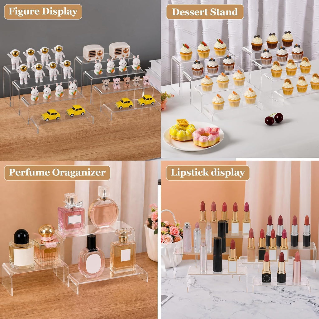Acrylic Display Risers 8 Pcs 2 Set (7”L~8”L~9”L), Clear Rectangular Display Shelf for Dessert Table & Cupcake