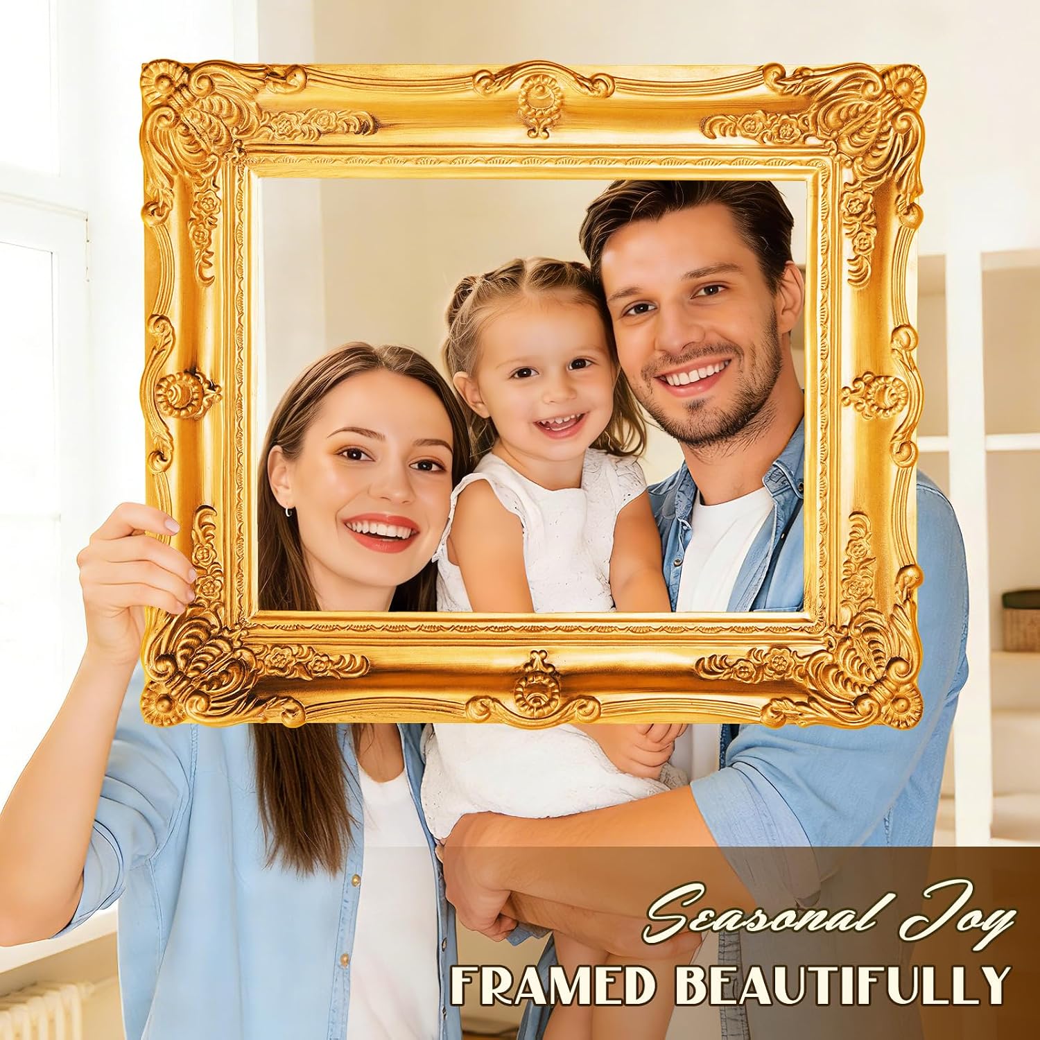Large Gold Vintage Picture Frame Set of 3 - Cardboard Photo Booth Props for Weddings & Parties,Big Selfie Frame with