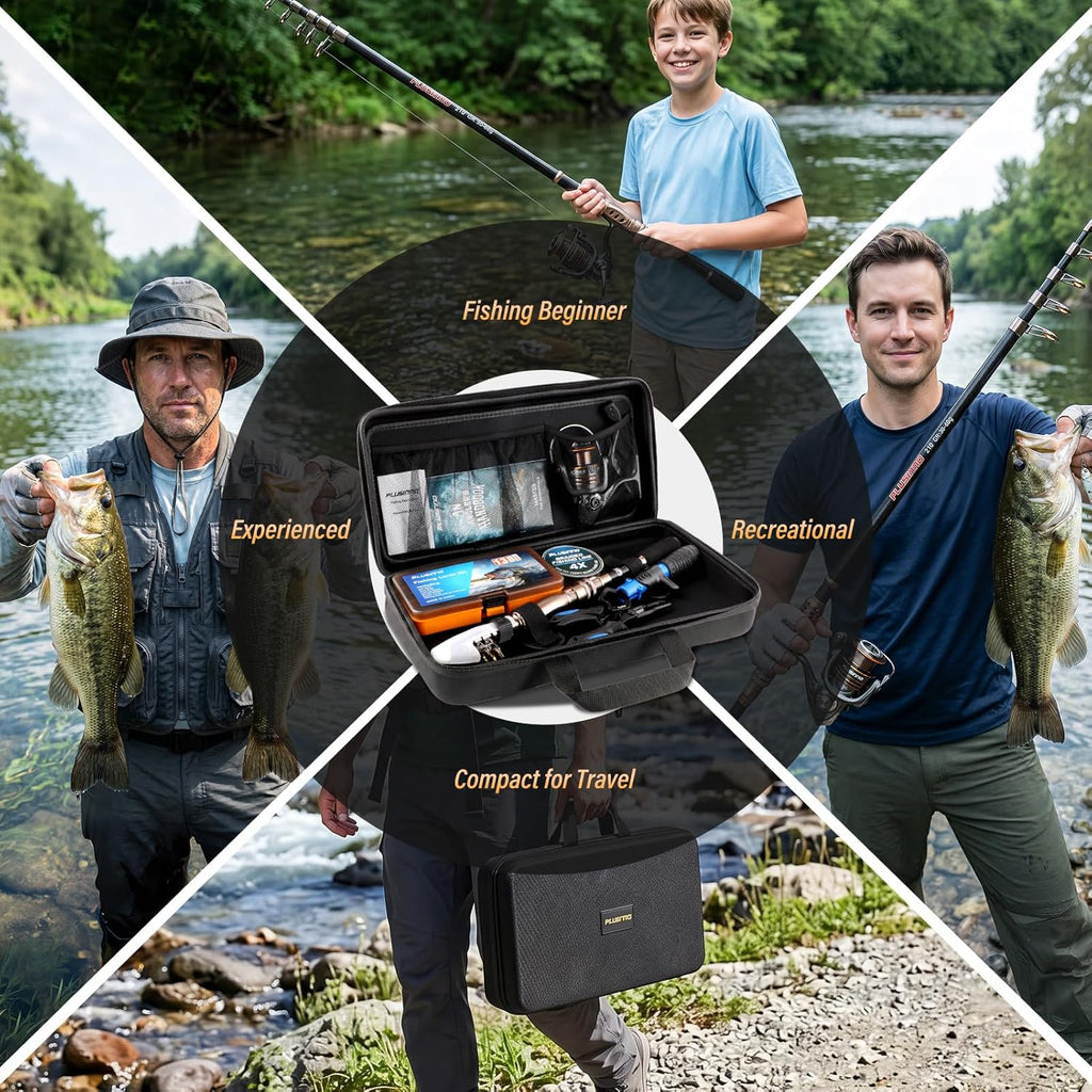 Fishing Rod and Reel Combo with Telescopic Fishing Pole, Portable Travel Fishing Rods Kit with Tackle Box Carrier Bag