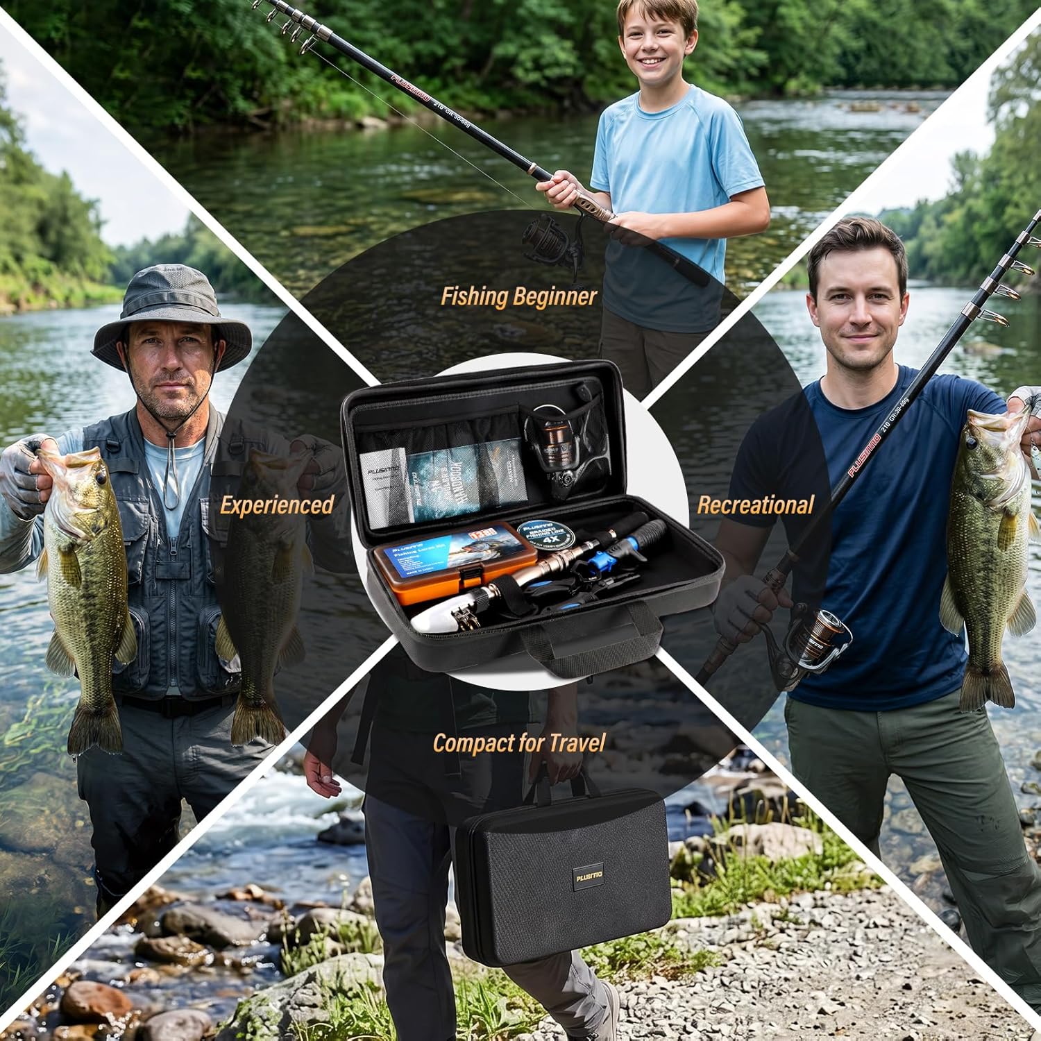 Fishing Rod and Reel Combo with Telescopic Fishing Pole, Portable Travel Fishing Rods Kit with Tackle Box Carrier Bag
