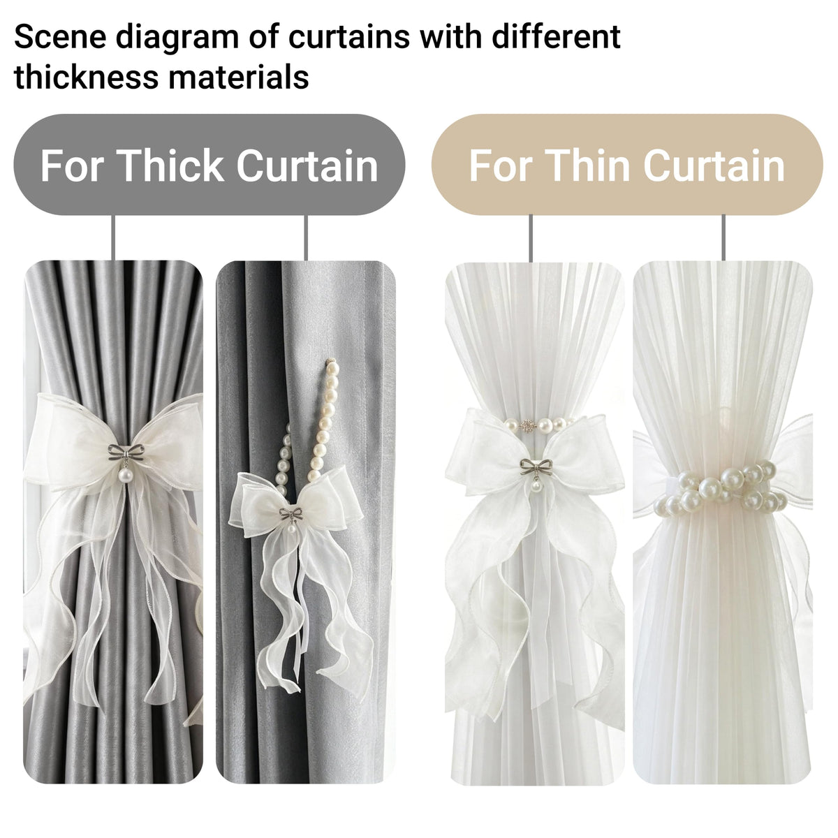 Pearl Bow Magnetic Curtain Tiebacks for Home Decor (2, White)