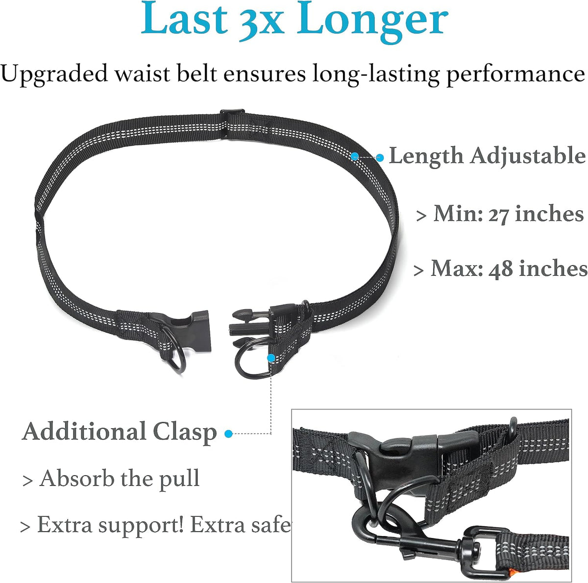 Retractable Hands Free Dog Leash, Medium/Large, 25-150 lbs, Black