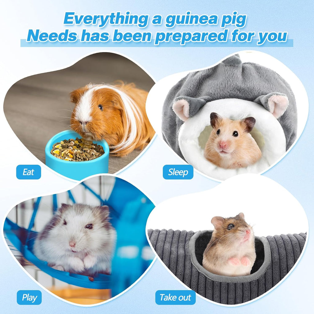 24 Pcs Small Guinea Pig Starter Kit Essentials for Hamster Cage Accessories Toys House Bed Cage Cleaner Food Bowl