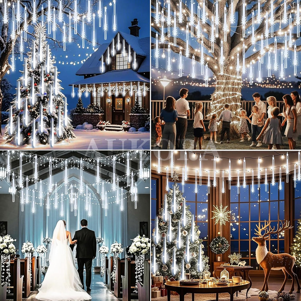 Outdoor Christmas Lights, Meteor Shower Falling Rain String Light | UL Certified Straight Plug 12inch 8 Tubes 192