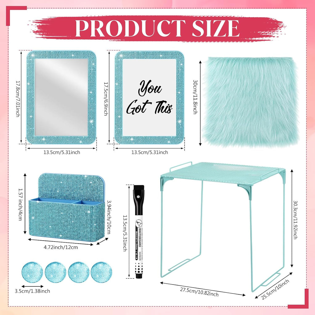 10 Pcs Glitter Locker Organizer and Decorating Kit, Locker Accessories Include Magnetic Storage Cup, Mirror, Shelf