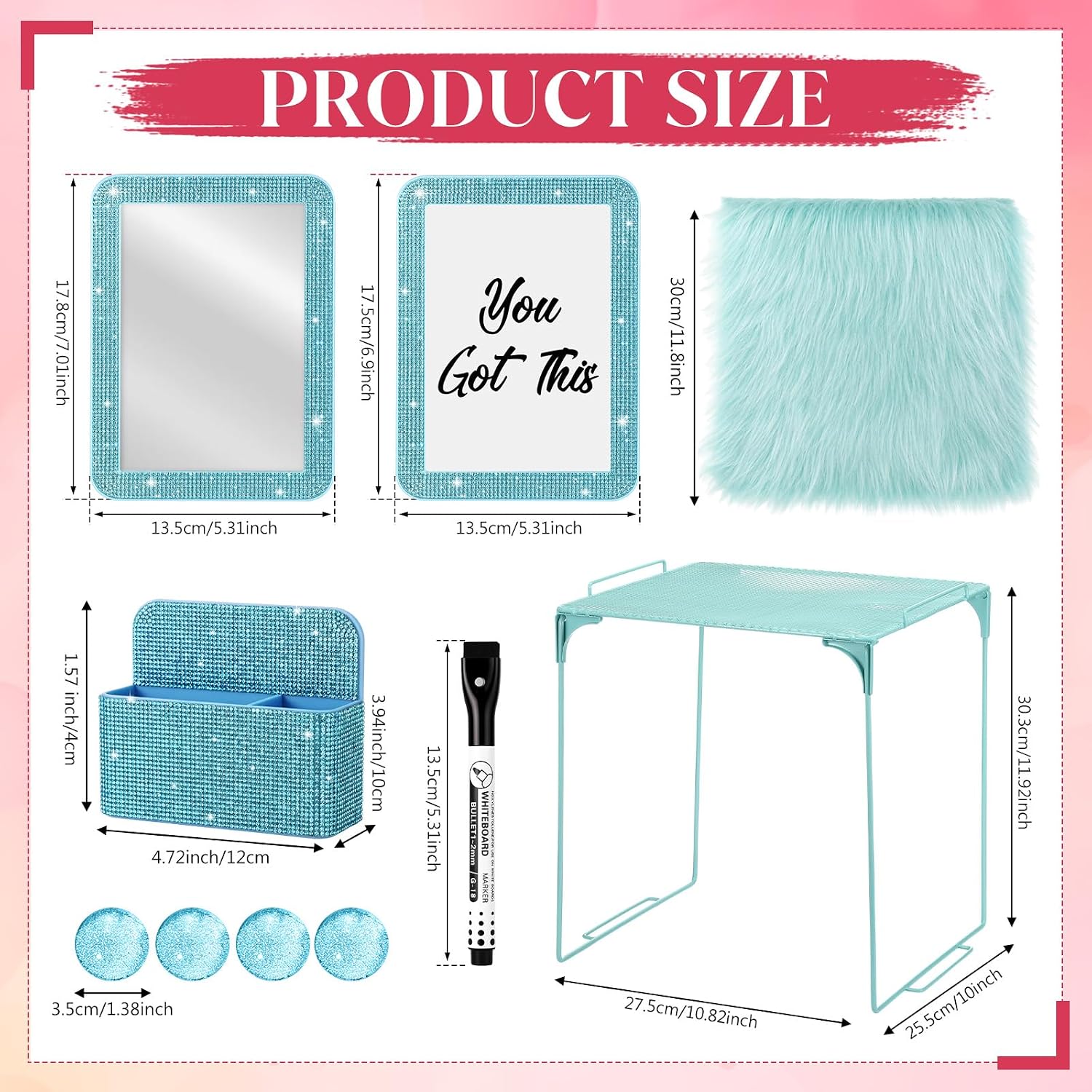 10 Pcs Glitter Locker Organizer and Decorating Kit, Locker Accessories Include Magnetic Storage Cup, Mirror, Shelf