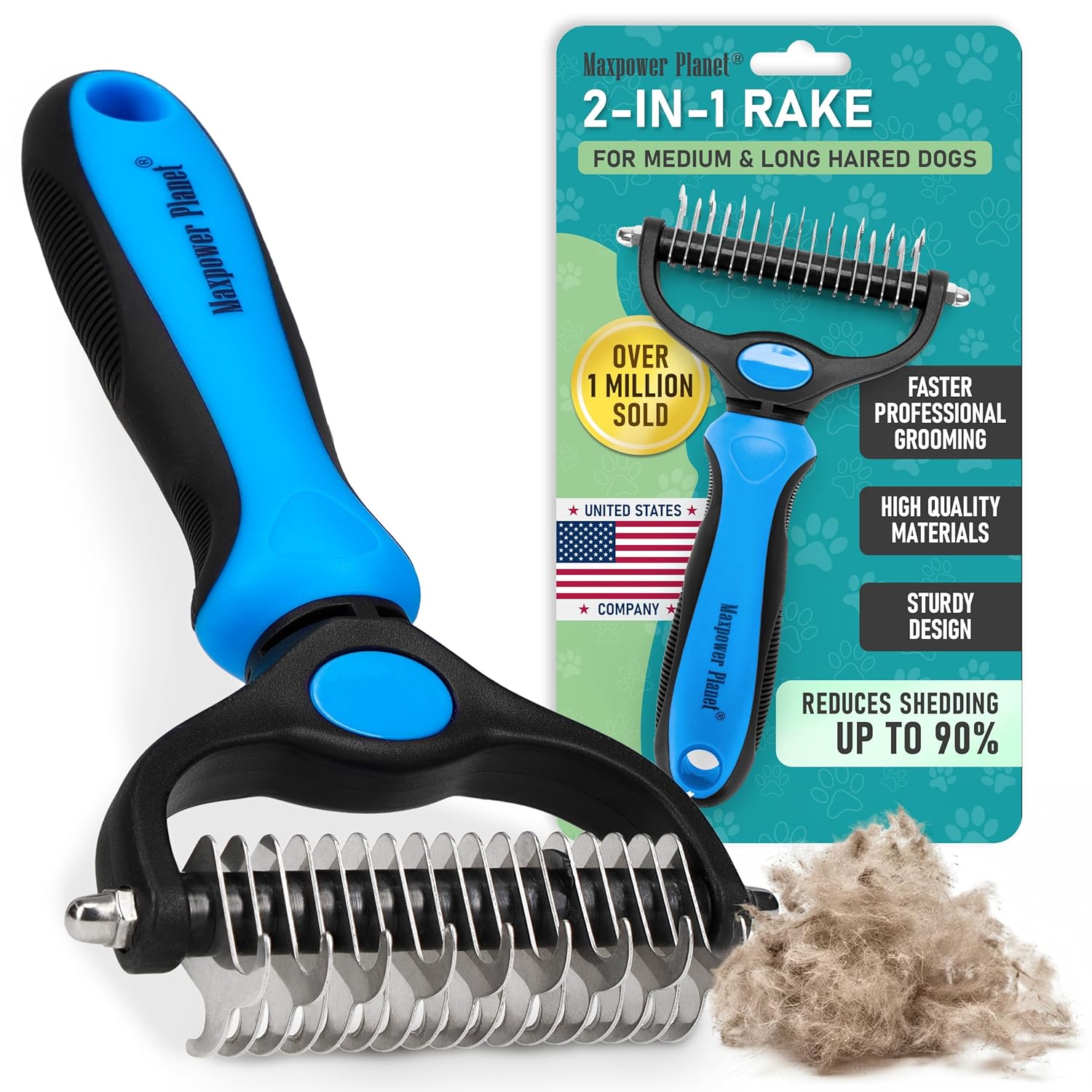Original Pet Grooming Rake - Double-Sided Deshedding Dematting Tool, Undercoat Rake for Dogs & Cats, Extra-Wide Dog