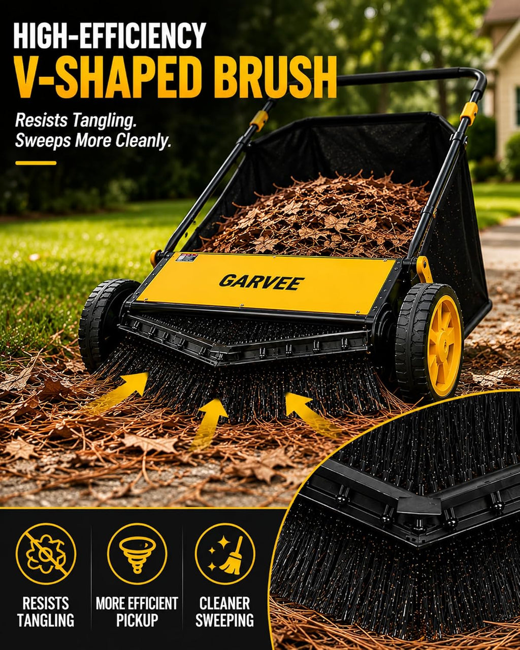 26 Inch Push Lawn Sweeper with 7 Cu. Ft. Large Mesh Collection Bag