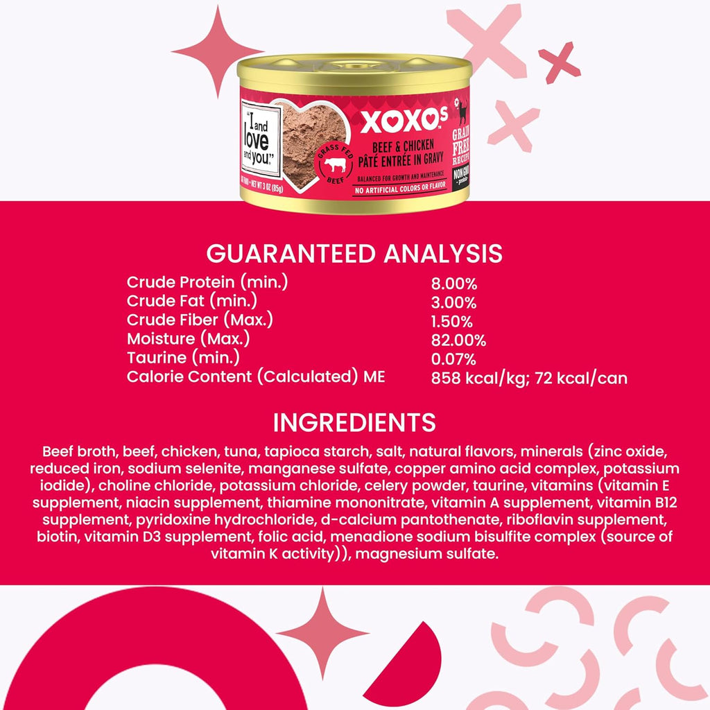XOXOs Wet Cat Food - Chicken + Beef Pâté Variety Pack - Grain Free, Filler Free, 3oz Pack of 12 Cans