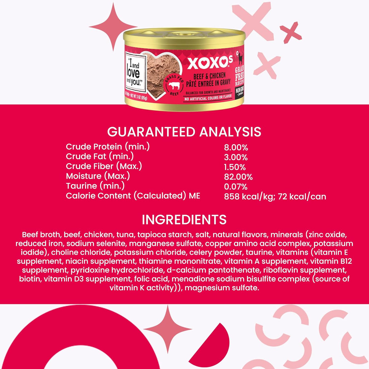 XOXOs Wet Cat Food - Chicken + Beef Pâté Variety Pack - Grain Free, Filler Free, 3oz Pack of 12 Cans