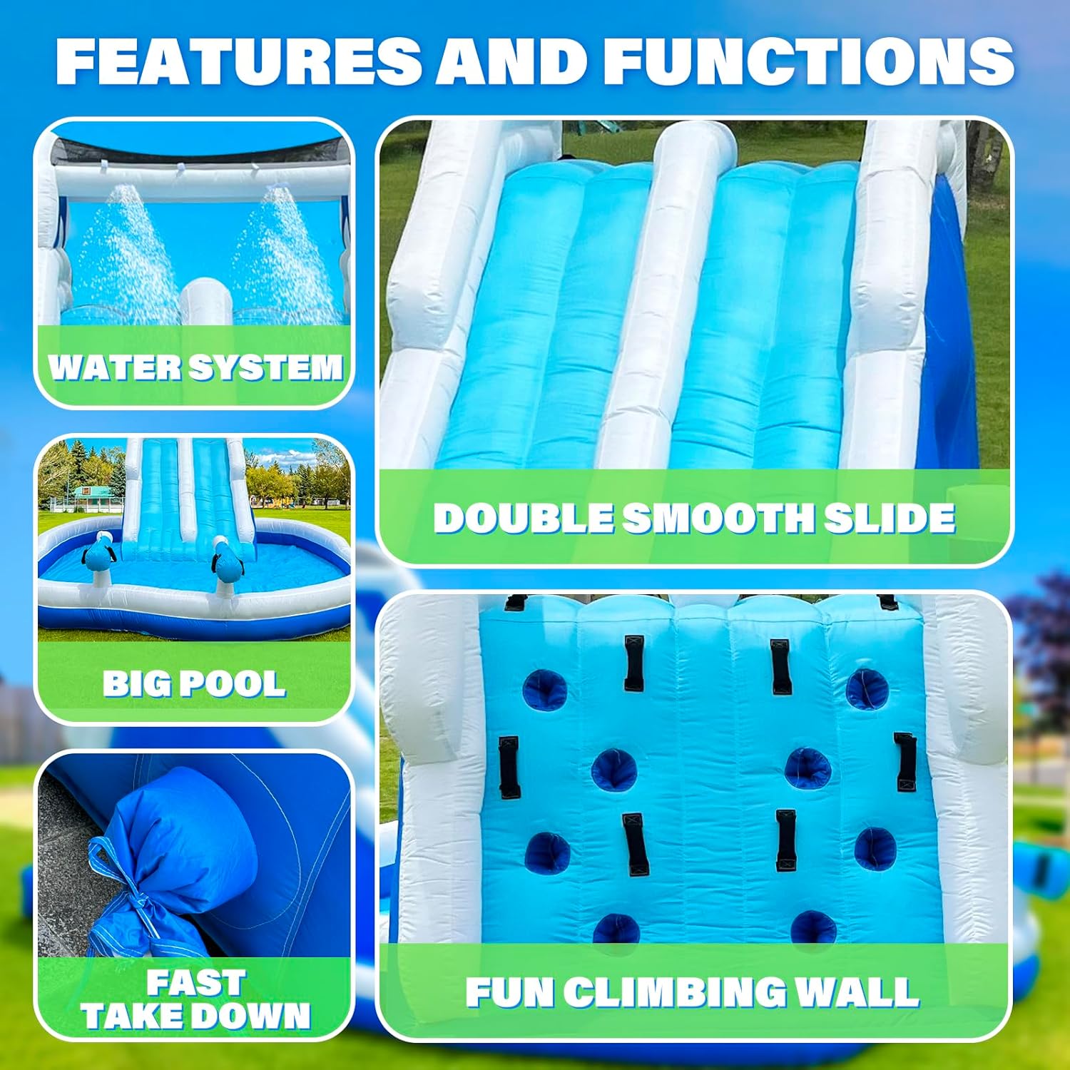 Inflatable Double Water Slide-17.7FT Large Climber Inflatable Water Park for Big Kids 5-10-Huge Splash Pool-Easy to