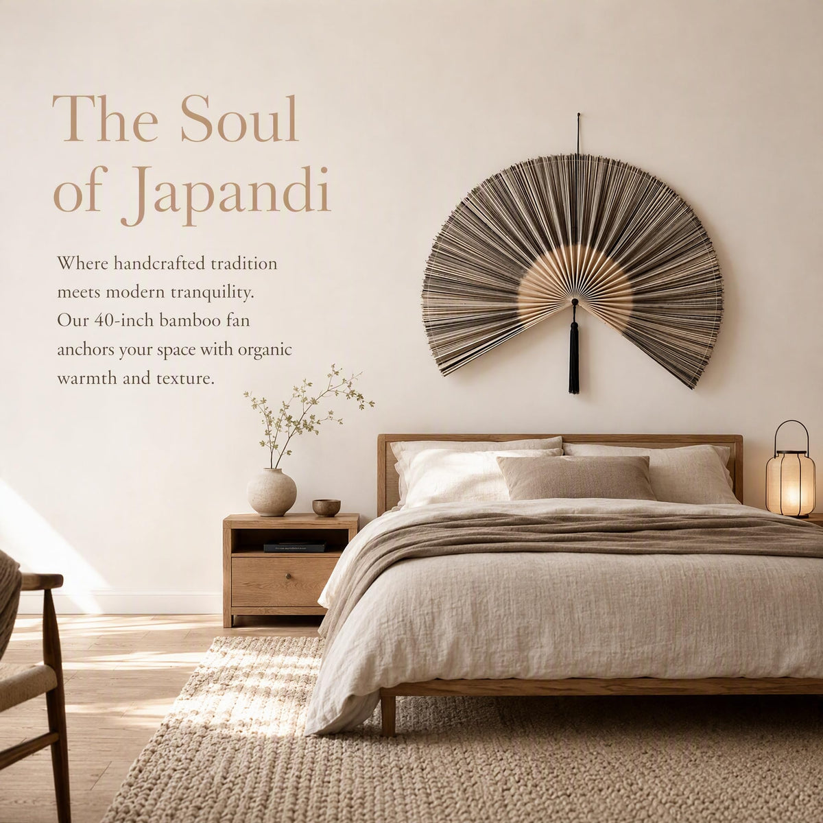 Fan Wall Decor，Large Bamboo Wall Fan For Over Bed Hanging Headboard (A)
