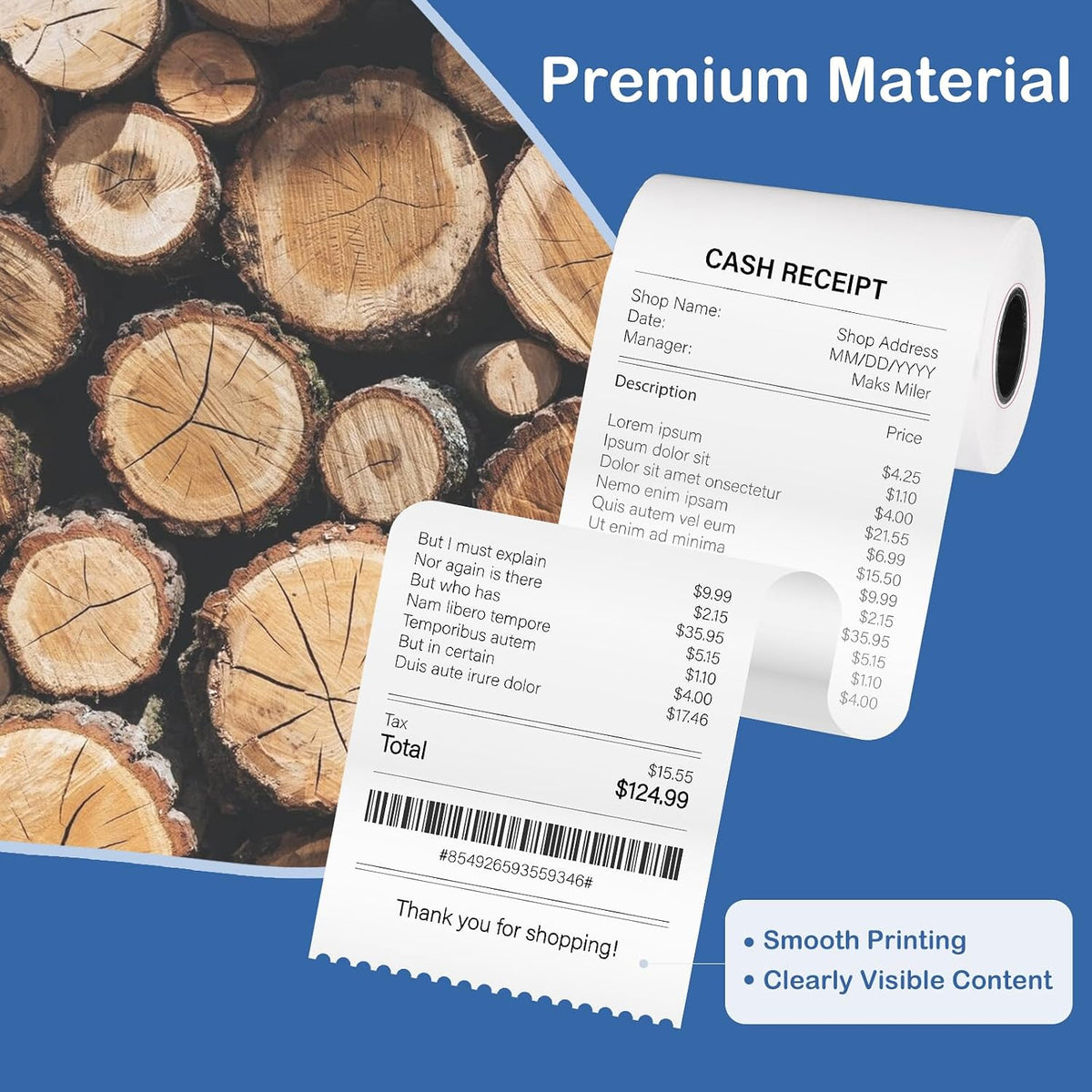 2 1/4" x 50' Thermal Paper Rolls (50 Rolls), BPA Free Receipt Paper, 58mm Fits Mini POS Thermal Printer, Square