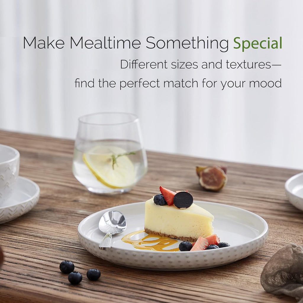 Stoneware Dinnerware Sets Service for 4, 12 pcs Reactive Glaze Plates and Bowls Sets, Embossed Boho Ceramic Dish Set