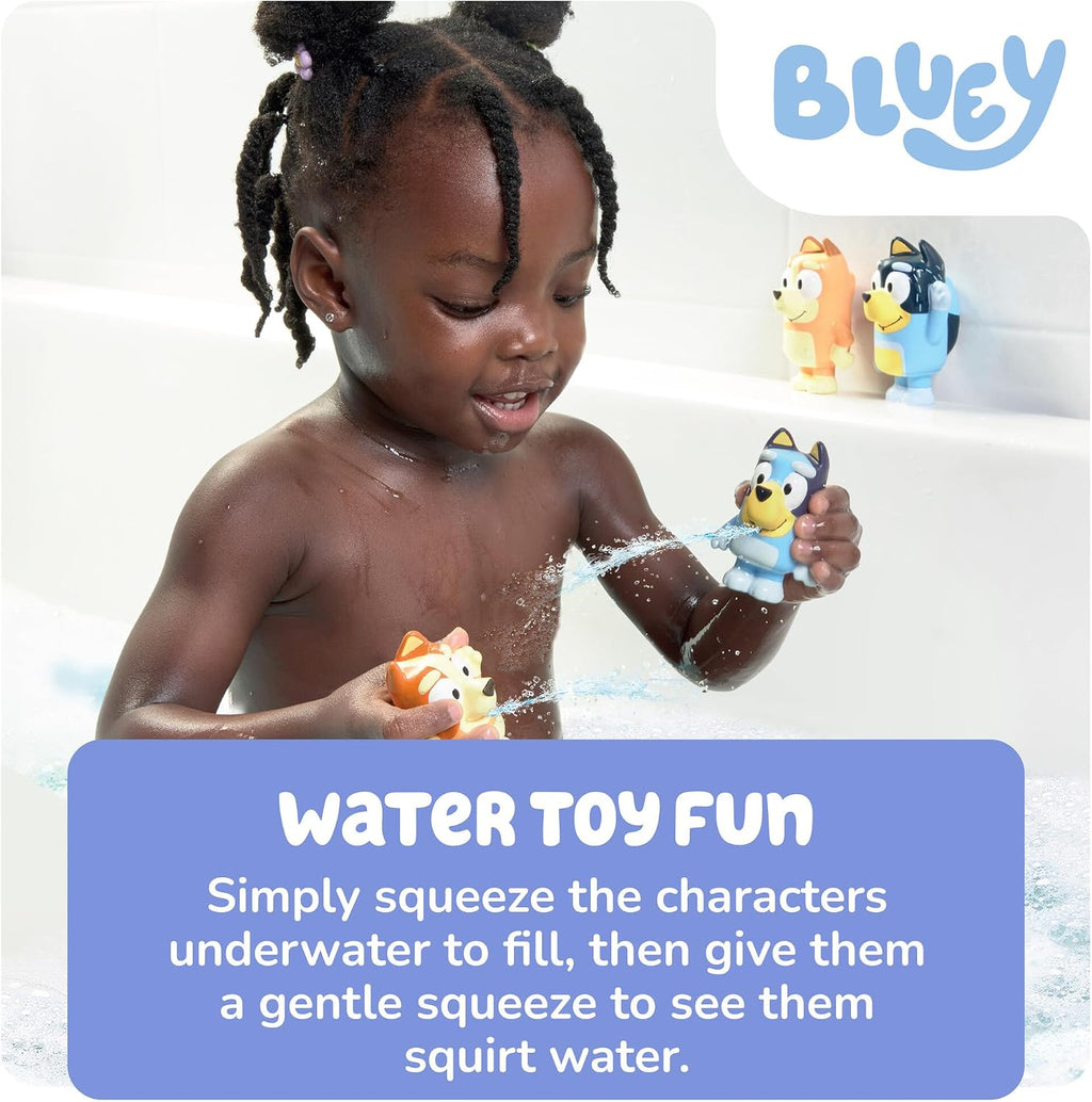 TOMY Toomies Bluey Bath Toy Squirters - Includes Bandit, Chilli, Bingo, and Bluey Figures – Toddler Water Toys for