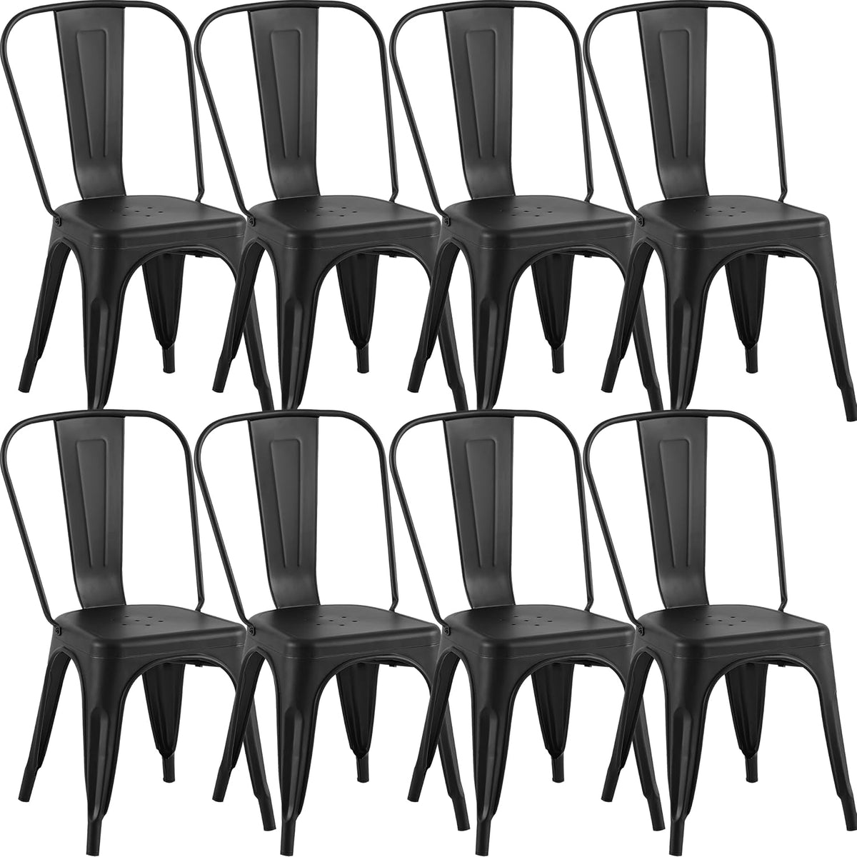 Matte Black Stackable Metal Dining Chairs, Set of 8