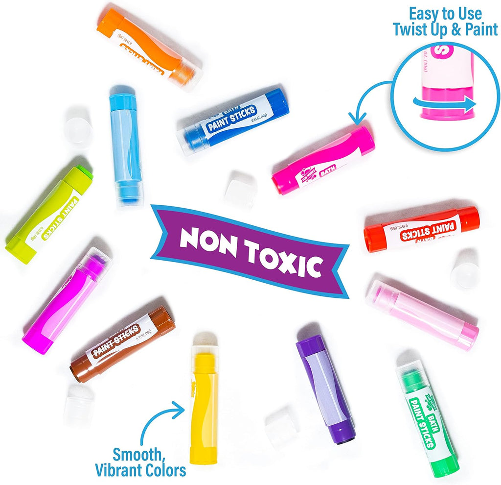 Bath Paint Sticks Bath Toy, 12 Count | Nontoxic, Washable Bathtub Paint for Kids & Toddlers | Twistable Sticks Draw