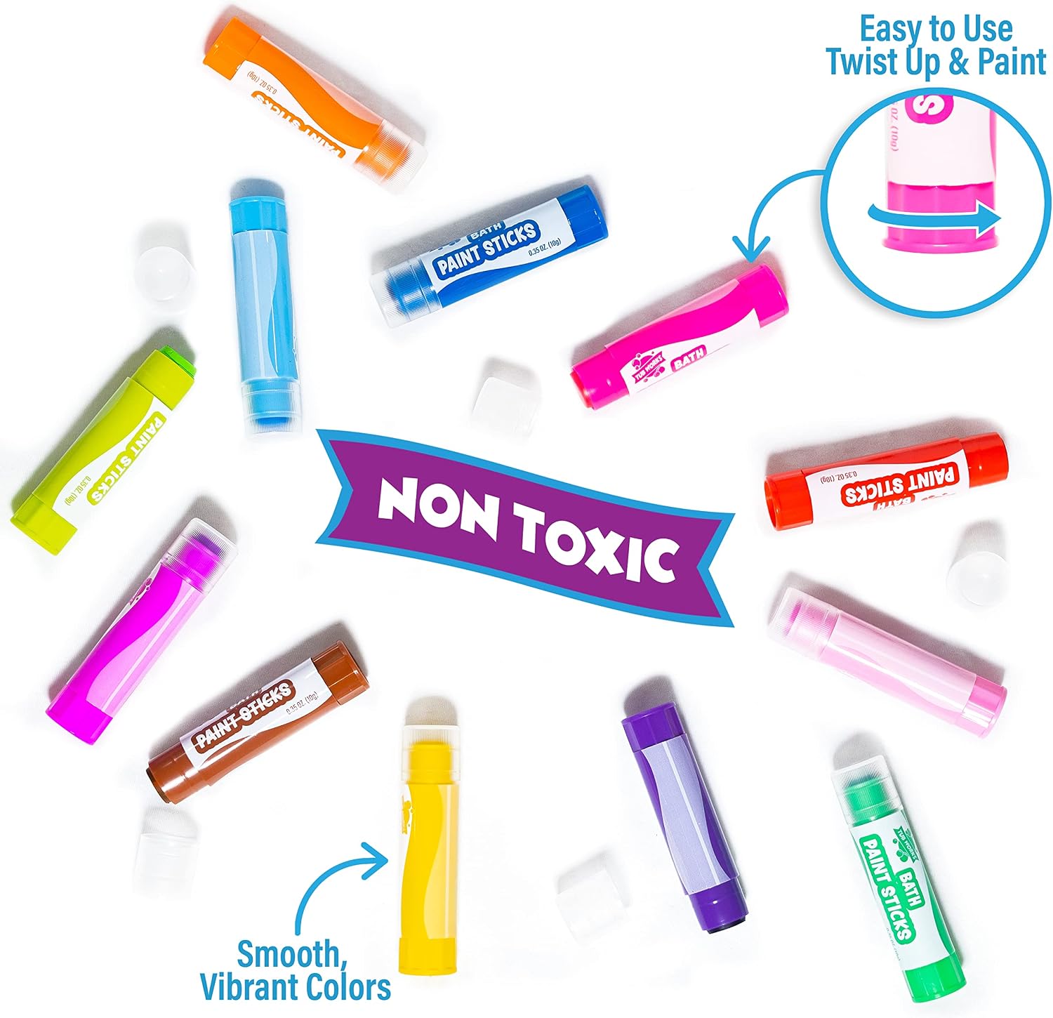 Bath Paint Sticks Bath Toy, 12 Count | Nontoxic, Washable Bathtub Paint for Kids & Toddlers | Twistable Sticks Draw