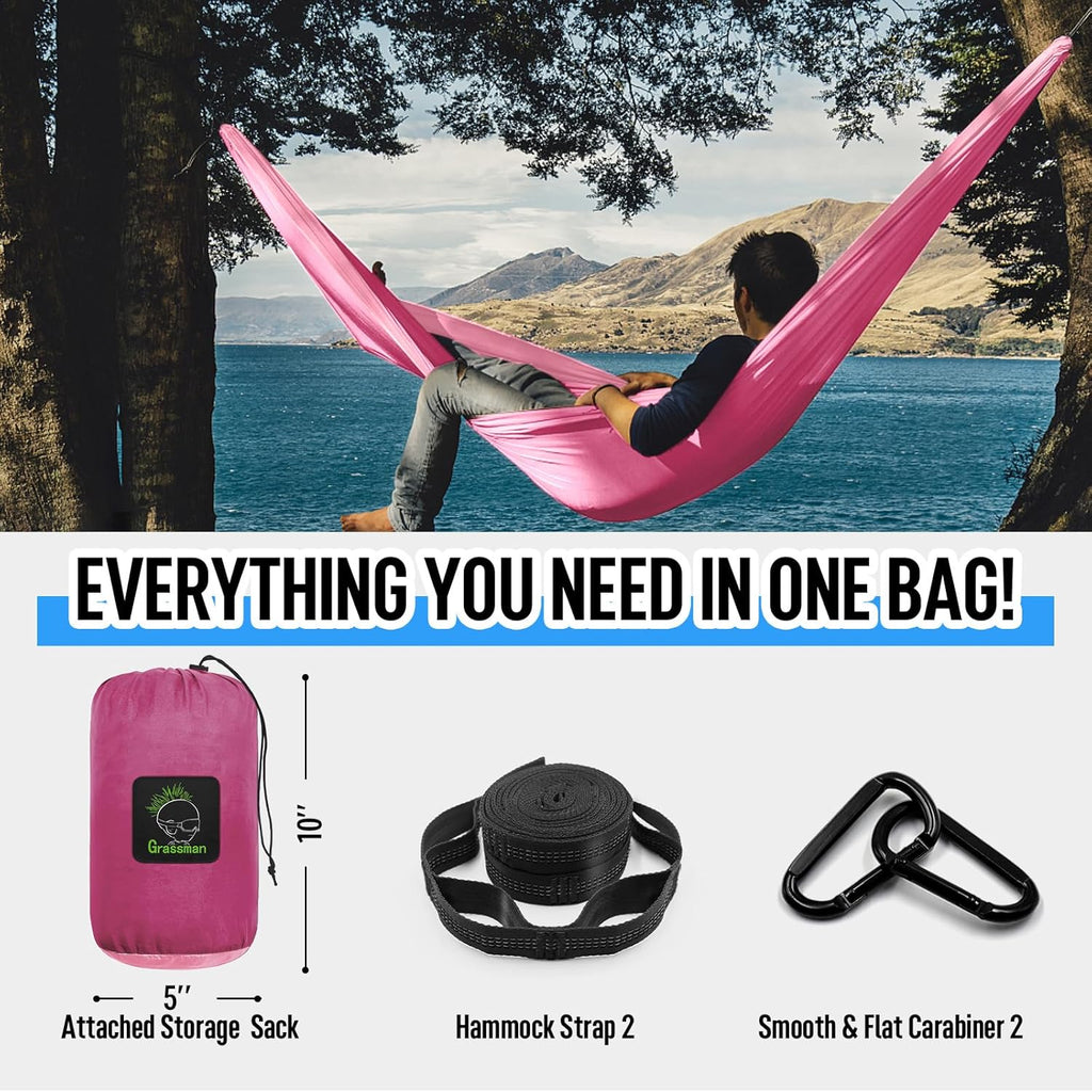Camping Hammock Double & Single Portable Hammock with Tree Straps, Lightweight Nylon Parachute Hammocks Camping