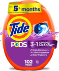 PODS laundry detergent pacs, 3-in-1 Stain Remover, Odor Fighter, Color Protector, 102 Count, HE compatible, Spring