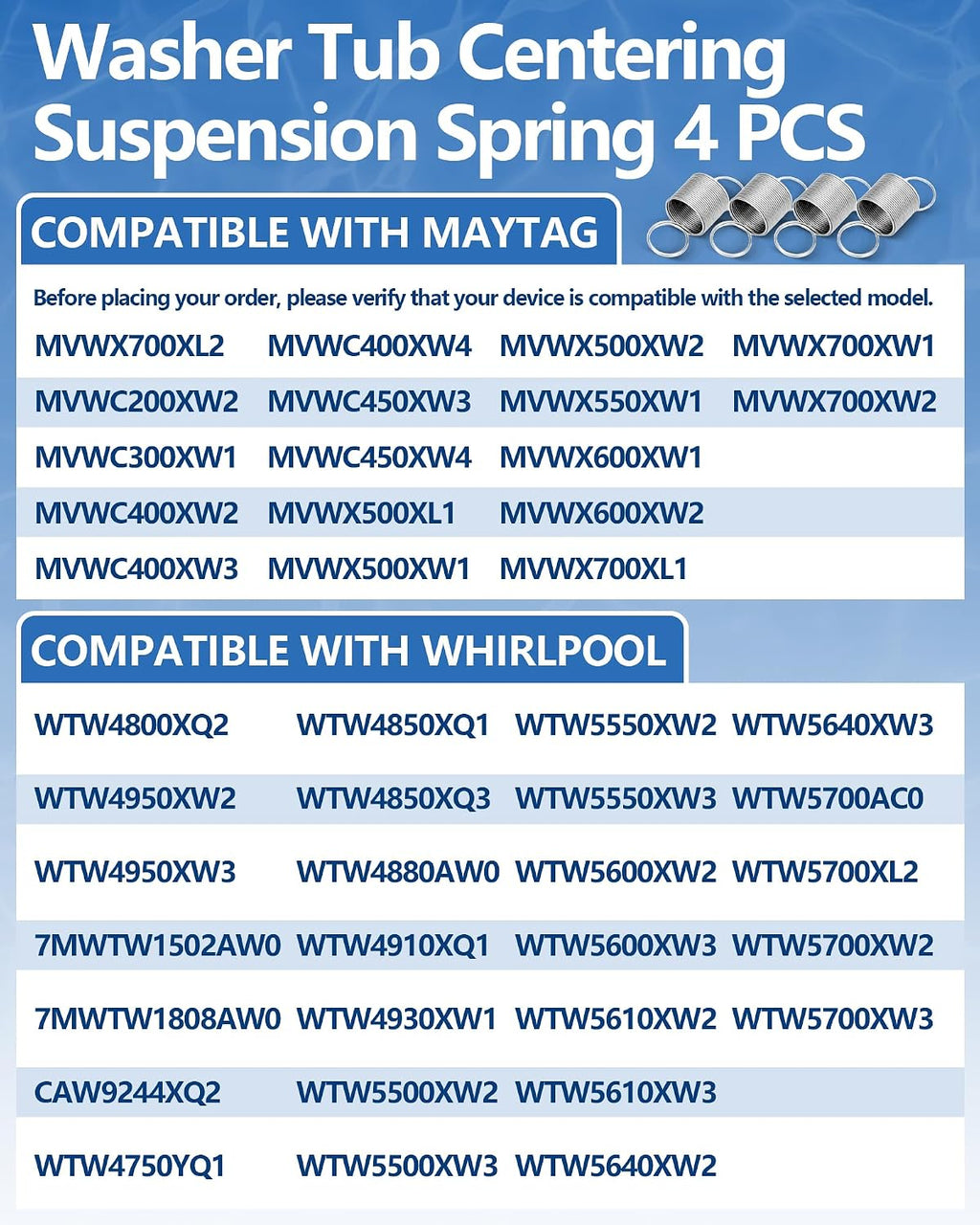 WTW4950XW2 MVWX700XW2 Dishwasher Door Spring Fit for Maytag Whirlpool