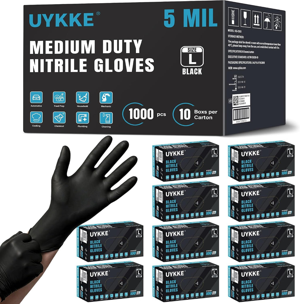 Nitrile Gloves 5 Mil Disposable Latex Black Nitrile Gloves Large