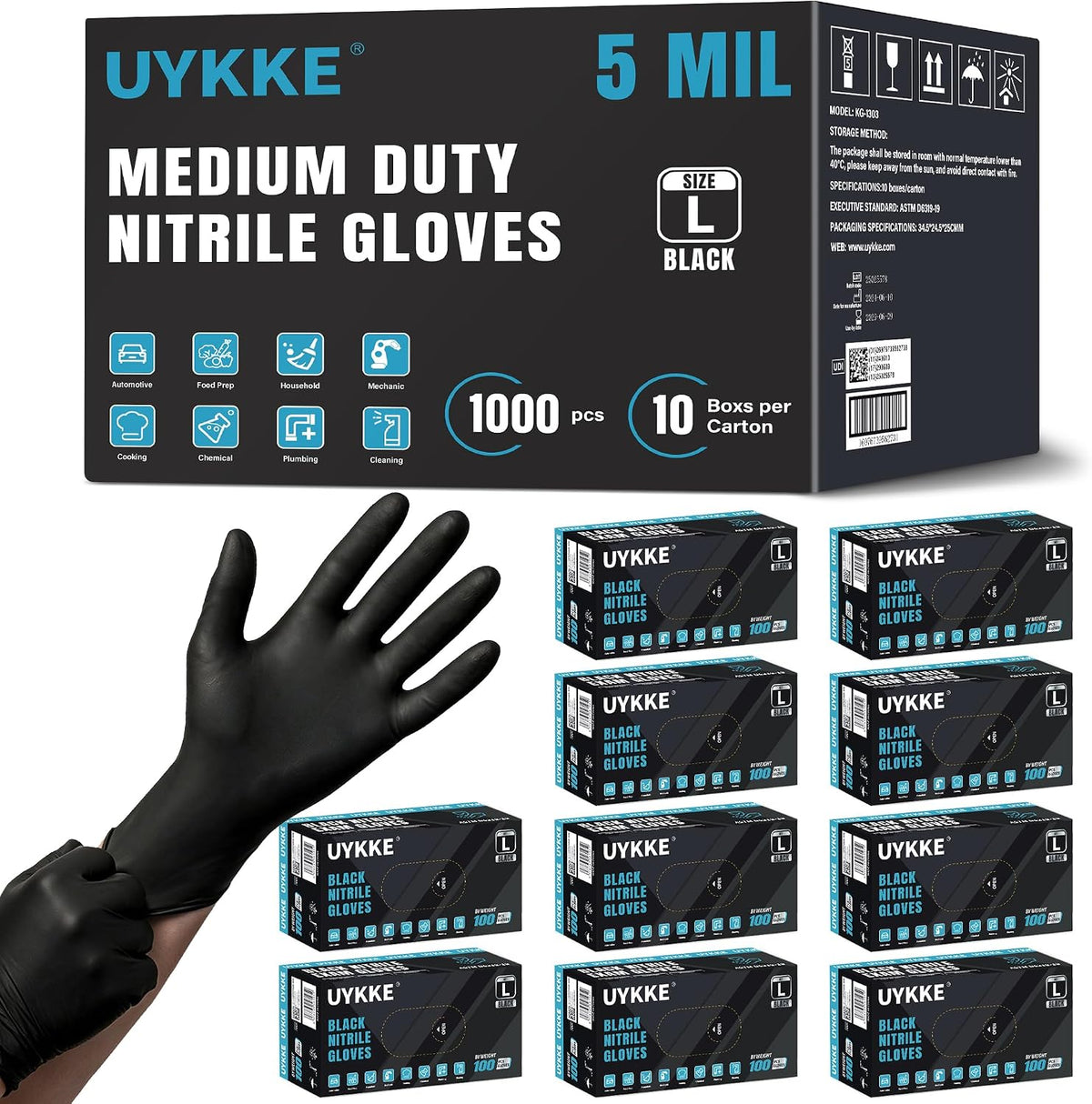 Nitrile Gloves 5 Mil Disposable Latex Black Nitrile Gloves Large