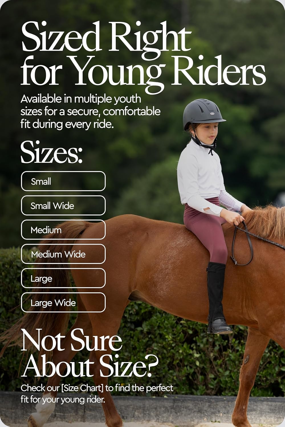 Amara Equestrian Half Chaps Kids, Faux Leather Half Chaps for Kids