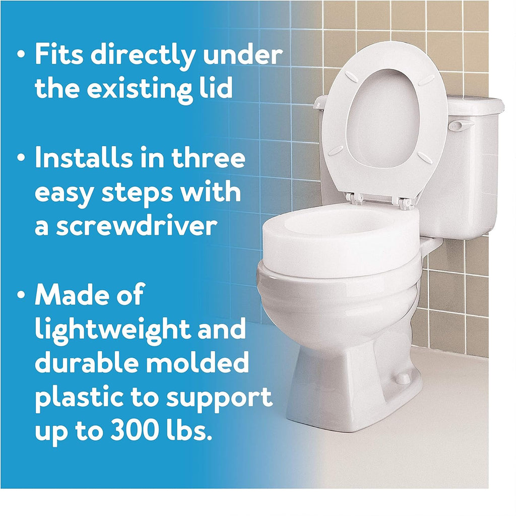 Toilet Seat Riser, Elongated Raised Toilet Seat Adds 3.5 inches to Toilet Height, Assists with Bending or Sitting